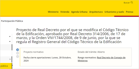 La normativa para modificar el Código Técnico de la Edificación se abre a consulta pública previa