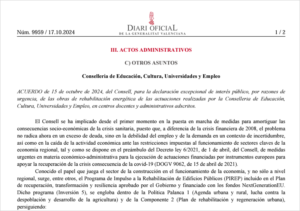 Luz verde a la declaración de interés público a las obras de rehabilitación energética en centros adscritos a la consejería de Educación de la Generalitat Valenciana