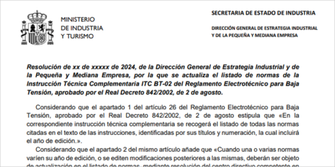 Audiencia pública para actualizar normas ITC BT-02 del Reglamento Electrotécnico para Baja Tensión
