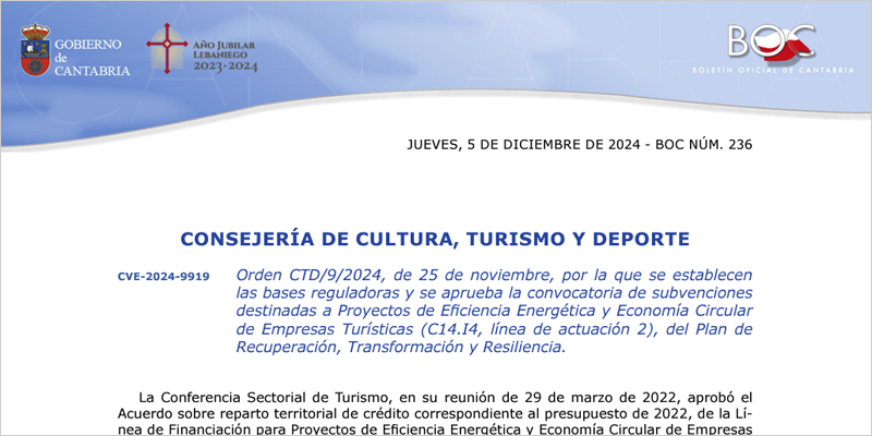 El plazo de ayudas para proyectos de eficiencia energética y economía circular de empresas turísticas estará abierto hasta el 31 de marzo de 2025.