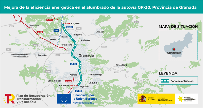 Licitación de las obras para mejorar la eficiencia energética del alumbrado de la GR-30 en Granada 