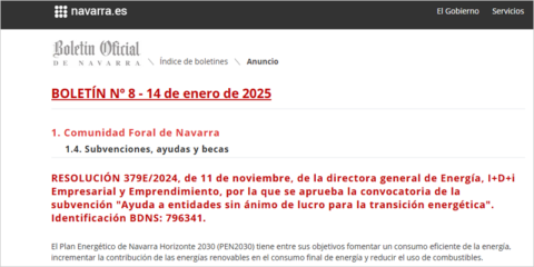 El Gobierno de Navarra lanza cinco convocatorias de ayudas para impulsar la transición energética