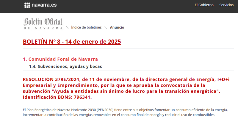 El Gobierno de Navarra lanza cinco convocatorias de ayudas para fomentar la transición energética