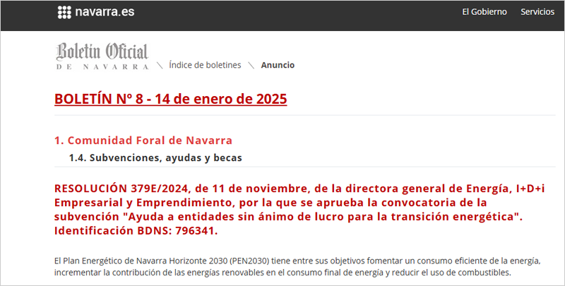 El Gobierno de Navarra lanza cinco convocatorias de ayudas para fomentar la transición energética