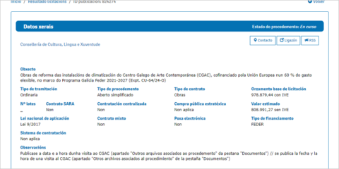 Licitación para la reforma de la climatización del Centro Gallego de Arte Contemporáneo