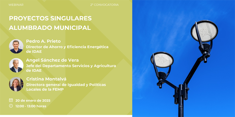 El IDAE organiza un webinar para presentar la segunda convocatoria de ayudas para alumbrado municipal