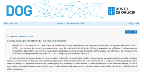 La Xunta de Galicia lanza ayudas dirigidas a ayuntamientos para impulsar la eficiencia energética