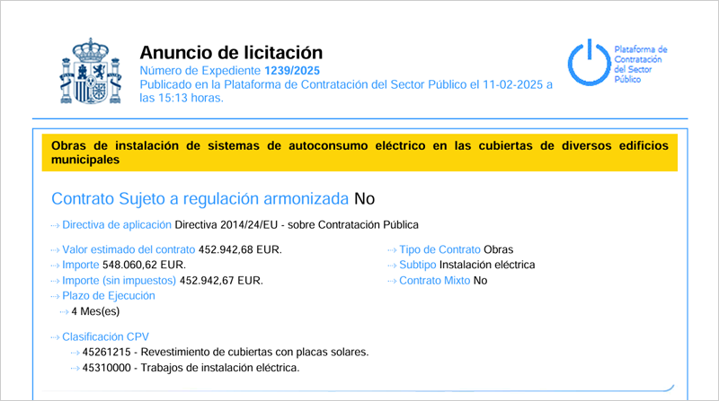 El plazo para presentar ofertas a esta licitación finaliza el 11 de marzo.