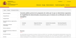 La determinación de supuestos de elegibilidad de actuaciones para el Sistema de CAE se abre a consulta publica