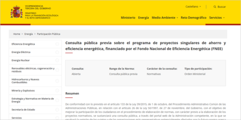 Consulta pública sobre el programa de ayudas a proyectos singulares de ahorro y eficiencia energética
