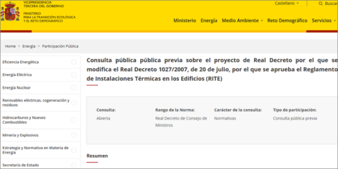 Consulta pública para modificar el Reglamento de Instalaciones Térmicas en los Edificios (RITE)