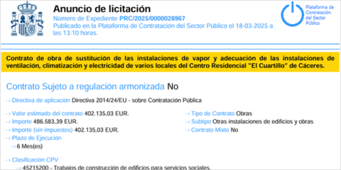 La adecuación de la climatización del Centro Residencial ‘El Cuartillo’ de Cáceres sale a licitación