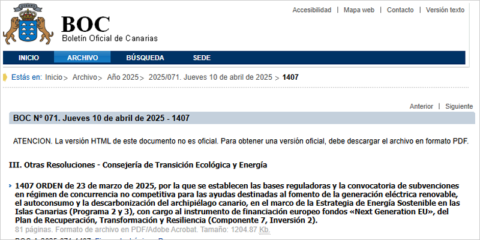 Nueva convocatoria de ayudas para fomentar el autoconsumo y la descarbonización en Canarias