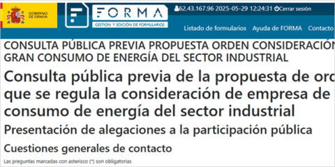 A consulta los criterios a cumplir para ser empresas de gran consumo de energía del sector industrial