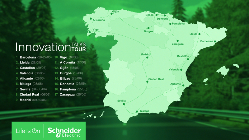 El Innovation Talks Tour 2025 de Schneider Electric recorrerá 17 ciudades españolas mostrando sus soluciones para la gestión de la energía y la automatización.