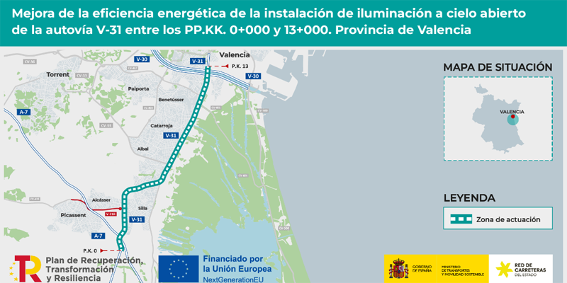 La mejora energética en la iluminación de la autovía V-31 de Valencia se adjudica por más de 11 millones