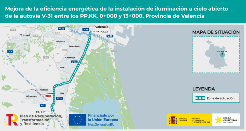 La mejora energética en la iluminación de la autovía V-31 de Valencia se adjudica por más de 11 millones
