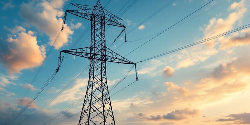 Foto de un poste de la red eléctrica en un campo abierto, simbolizando la expansión eléctrica.