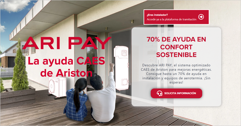 Ariston lanza Ari Pay para gestionar los Certificados de Ahorro Energético para la instalación de aerotermia
