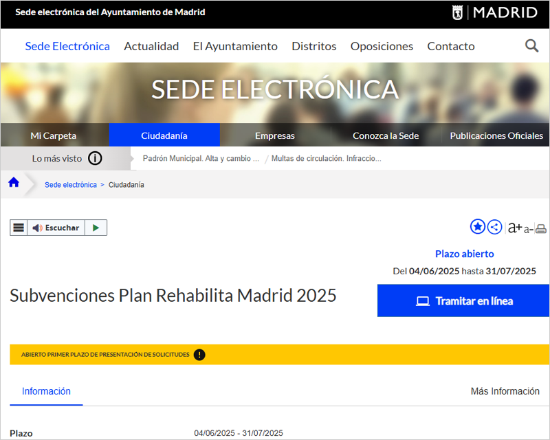 El Ayuntamiento de Madrid ha abierto esta semana el plazo de solicitud de las ayudas del Plan Rehabilita 2025.