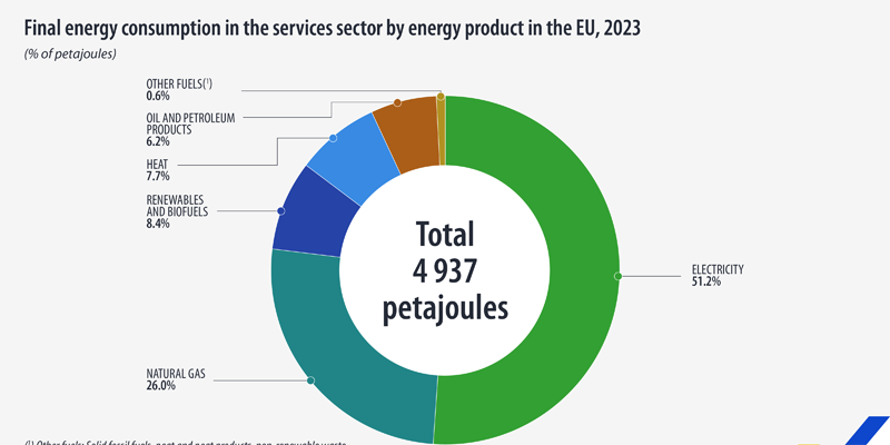 Disminuye el consumo de energía en el sector servicios de la UE en 2023, según Eurostat