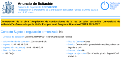 La red de calor de la Universidad de Valladolid se extenderá al barrio de Los Viveros