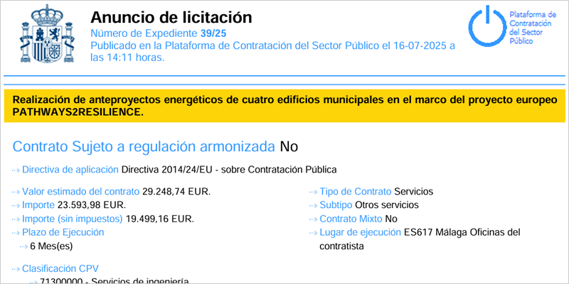 La realización de anteproyectos energéticos en cuatro edificios municipales de Málaga sale a licitación