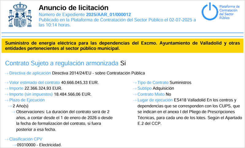 El Ayuntamiento de Valladolid licita el contrato de suministro eléctrico renovable para entidades municipales