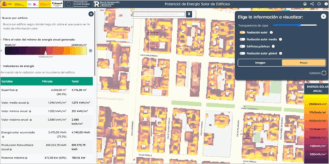 El visualizador del potencial solar de edificios del Centro Nacional de Información Geográfica se actualiza