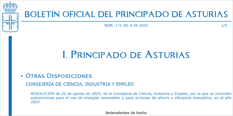 Asturias concede ayudas a más de 60 proyectos que promueven el ahorro y la eficiencia energética