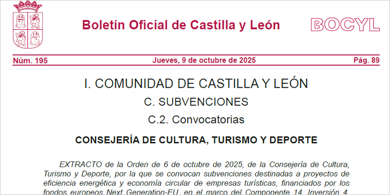 Ayudas para proyectos de eficiencia energética y economía circular de empresas turísticas de Castilla y León