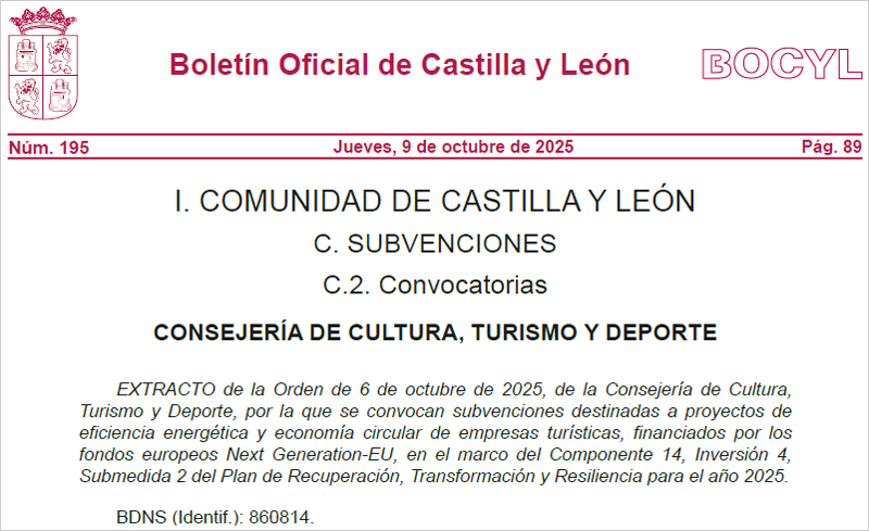 Ayudas para proyectos de eficiencia energética y economía circular de empresas turísticas de Castilla y León