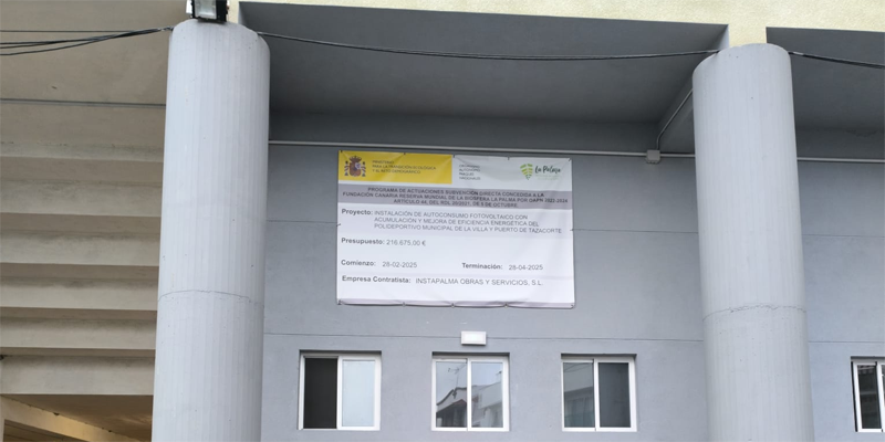 El polideportivo municipal de Tazacorte mejora su eficiencia energética con elementos eléctricos y autoconsumo