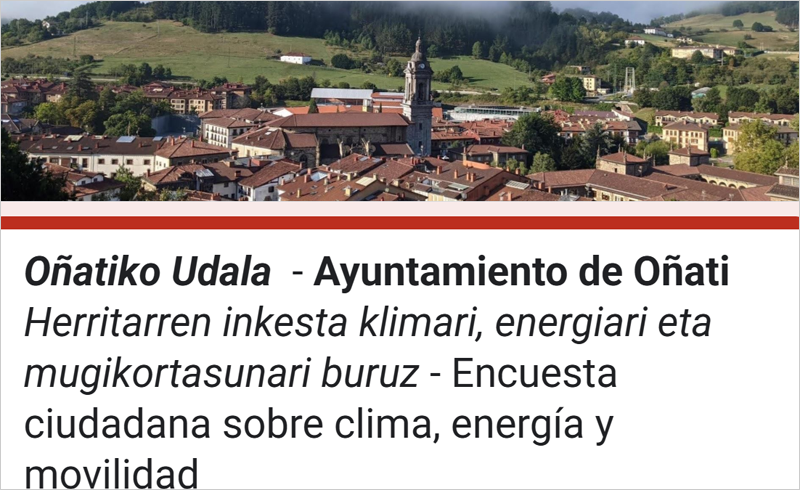 Encuesta ciudadana para la elaboración del Plan Local de Clima y Energía de Oñati