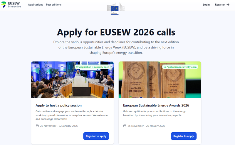 Abierto el plazo para organizar una sesión sobre políticas y nominar candidatos para los premios EUSEW 2026