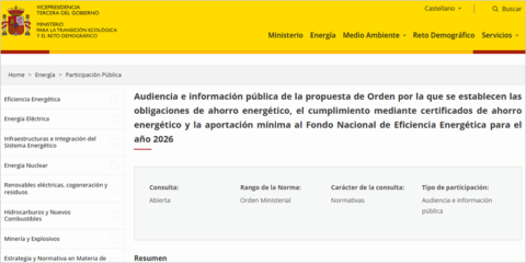 El establecimiento de las obligaciones de ahorro energético para 2026 sale a audiencia pública