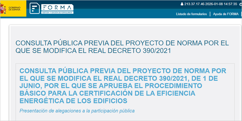 Consulta pública para modificar el procedimiento para la certificación de la eficiencia energética de los edificios