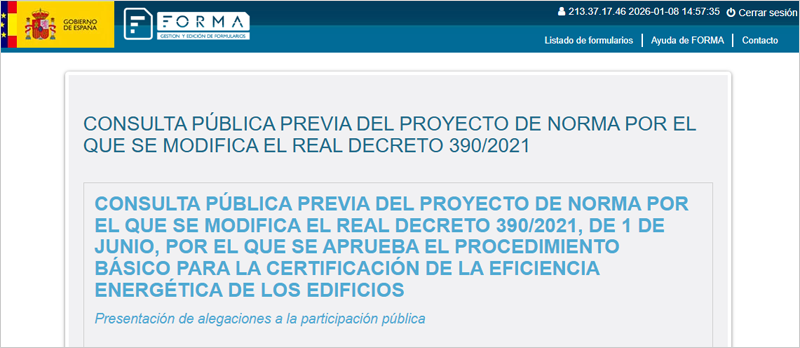 Consulta pública para modificar el procedimiento para la certificación de la eficiencia energética de los edificios