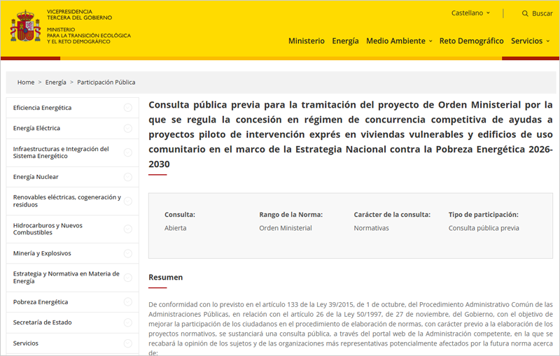 Las ayudas a proyectos piloto de intervención exprés en viviendas vulnerables se someten a consulta pública