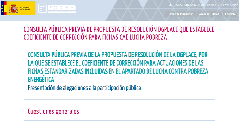 El coeficiente de corrección para actuaciones CAE contra la pobreza energética sale a consulta pública