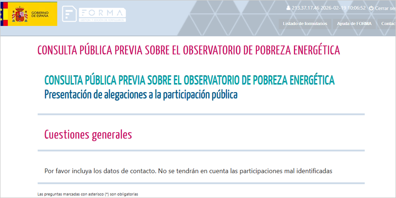La creación de un Observatorio de Pobreza Energética se abre a consulta pública previa