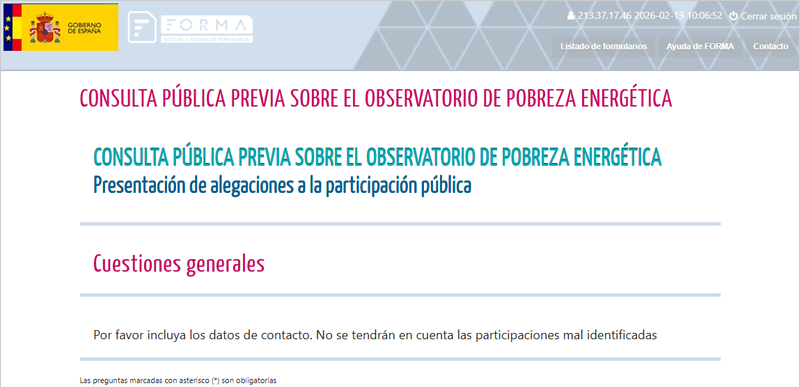 La creación de un Observatorio de Pobreza Energética se abre a consulta pública previa