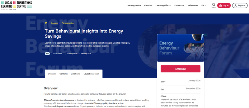 Curso online sobre análisis del comportamiento para convertir la política energética de la UE en acción local