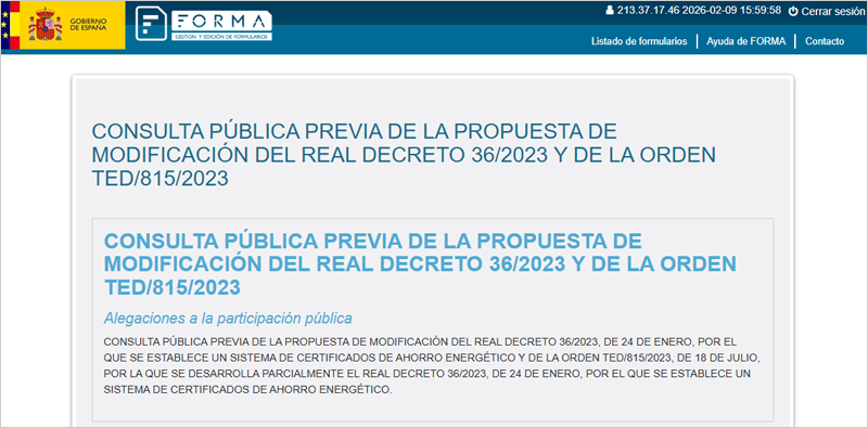 La actualización del Sistema de Certificados de Ahorro Energético (CAE) se somete a consulta pública previa 