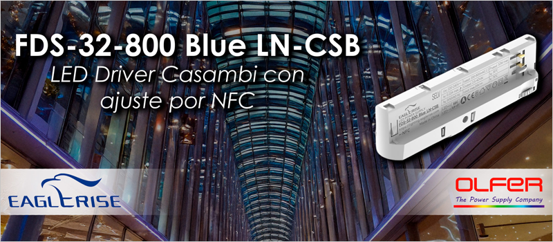 El catálogo de Electrónica OLFER incluye el LED driver FDS-32-800 Blue LN-CSB con control inteligente y eficiencia energética