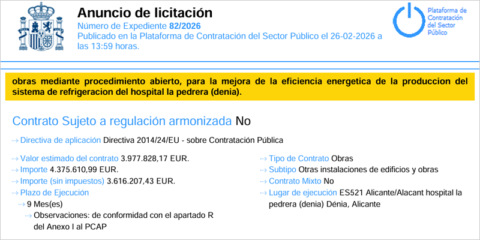 La mejora energética del sistema de refrigeración del Hospital La Pedrera de Dénia sale a licitación