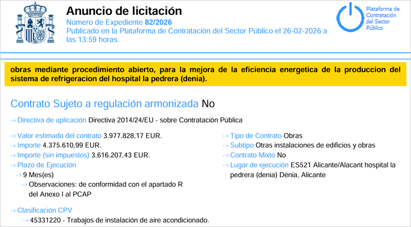 La mejora energética del sistema de refrigeración del Hospital La Pedrera de Dénia sale a licitación