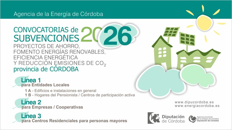 Nueva convocatoria de ayudas para mejorar la eficiencia energética y fomentar las renovables en Córdoba