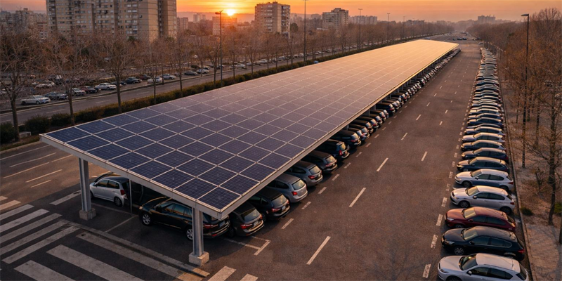 En marcha la instalación de marquesinas fotovoltaicas en cuatro estacionamientos municipales de Zaragoza