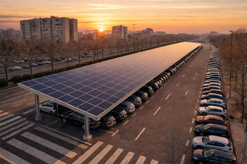 En marcha la instalación de marquesinas fotovoltaicas en cuatro estacionamientos municipales de Zaragoza